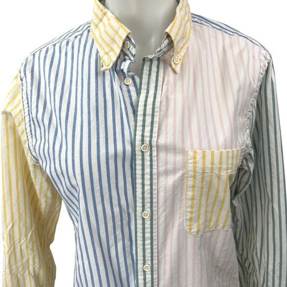 Rowing Blazers Blue Yellow Striped Colorblock Pocket Button Down Shirt Top Sz S - Picture 3 of 5